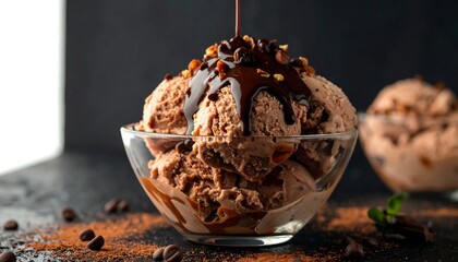 Chocolate Ice Cream Sundae with Hot Fudge Drizzle and Nuts