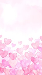 A vibrant watercolor background featuring an array of colorful hearts in various sizes, blending soft hues of pink, red, and purple for a romantic feel.