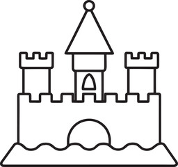 Sandcastle simple shape outline vector illustration, line art