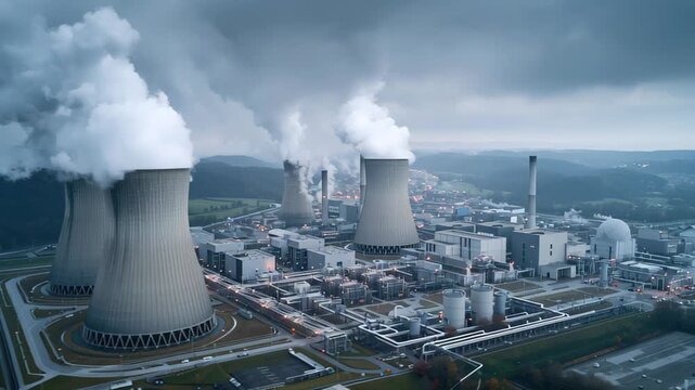 Aerial close-up view of a combined heat and power plant