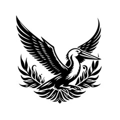 Obraz premium Pelican with spread wings and laurel wreath