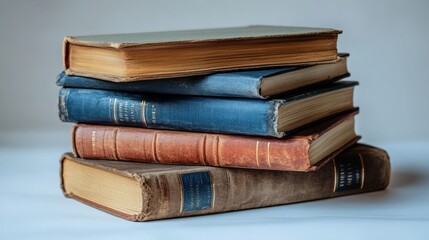 Fototapeta premium Stacked Vintage Books with Worn Covers on a Soft Background