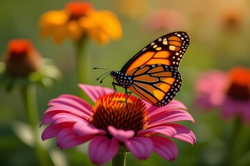 Fototapeta premium Monarch Butterfly Resting on Pink Echinacea Flower