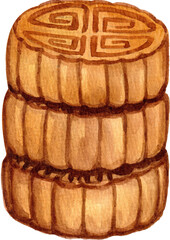 Watercolor Illustration of Mooncake Dessert