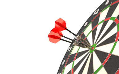 Dartboard with three darts in the bullseye