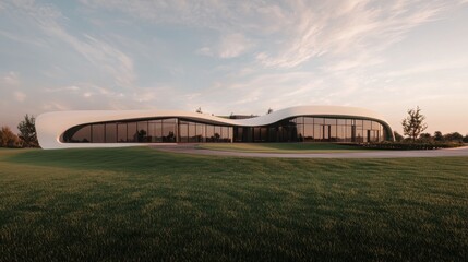 Obraz premium Futuristic School Architecture Design with Smooth Curves and Modern Landscape Elements