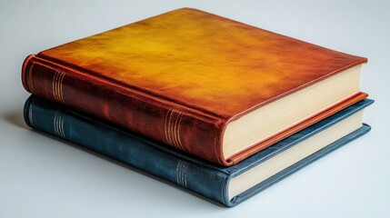 Vintage Leather Bound Books with Colorful Covers on White Background
