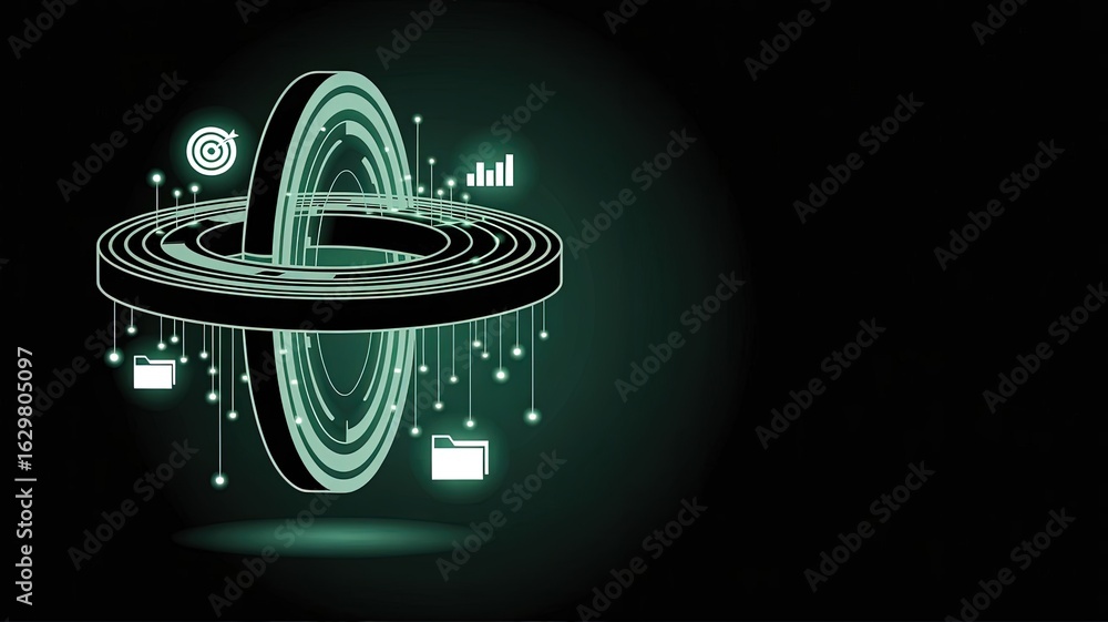 Aufkleber technological galaxy: a mesmerizing digital depiction of interconnected data orbits a central, ether