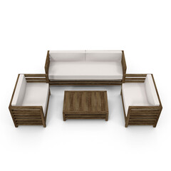 Modern Wooden Sofa Set with Cushions Isolated on Transparent Background