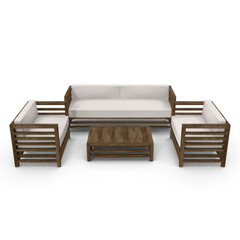 Modern Wooden Sofa Set with Cushions Isolated on Transparent Background