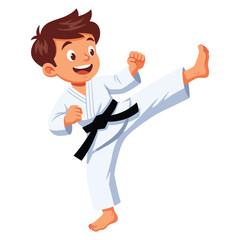 Karate kid with black belt kicking