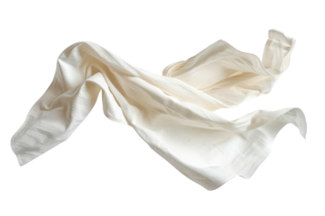 Soft white textile draped elegantly across a flat surface in bright light, showcasing its soft texture and flowing form