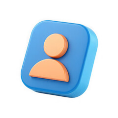 Stylized 3d blue user profile icon with orange silhouette of a person isolated on transparent background