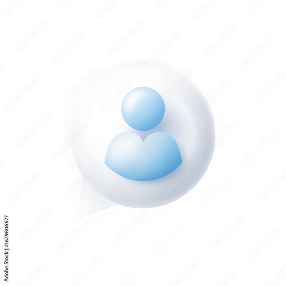 Fototapete 3d rendered user profile icon inside a speech bubble representing communication and social media int