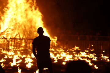 Night event with fire bons and fireworks

