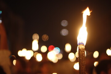 Night event with fire bons and fireworks
