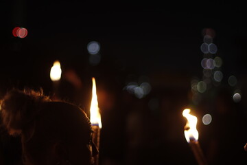 Night event with fire bons and fireworks
