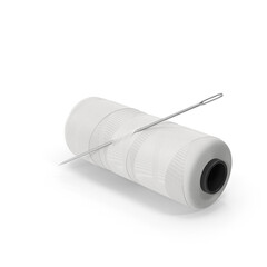 White Thread Spool with Sewing Needle Isolated on Transparent Background