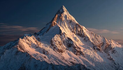 Fototapeta premium Majestic snow-capped mountain peak at sunrise