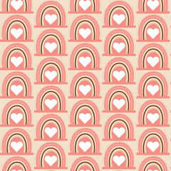 Adobe Illustrator Artwork  Cute  pattern  with star , cloud, baby rainbow , boho rainbow,  on PINK background  design for kids cloth, tile , wallpaper, fabric, textile, cards, covers ,banners ,brandin
