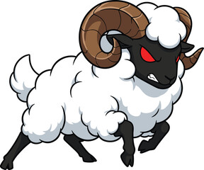 Aggressive Cartoon Ram with Curved Horns — Fierce Animal Character for Mascots, Sports Logos, and Fantasy-Themed Designs