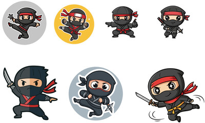 Collection of Cute Cartoon Ninja Characters Poses