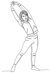 Woman doing a side bend stretch, a gentle movement for a full-body warm-up.