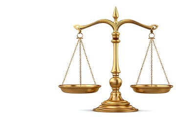 Golden Scales of Justice Symbolizing Fairness and Legal Balance on a Clean White Background