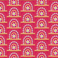 Adobe Illustrator Artwork  Cute  pattern  with star , cloud, baby rainbow , boho rainbow,  on PINK background  design for kids cloth, tile , wallpaper, fabric, textile, cards, covers ,banners ,brandin