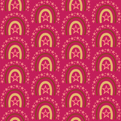 Adobe Illustrator Artwork  Cute  pattern  with star , cloud, baby rainbow , boho rainbow,  on PINK background  design for kids cloth, tile , wallpaper, fabric, textile, cards, covers ,banners ,brandin