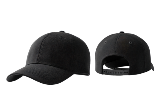 Two views of a black baseball cap