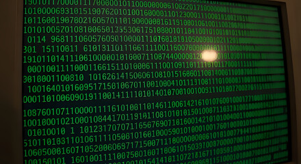 Immersive digital data stream glowing green on computer screen, representing complex information flow and technological advancement for innovative projects.