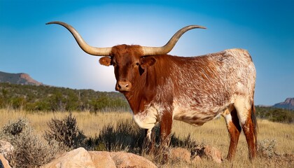 texas longhorn s elegance a majestic texas longhorn with its impressive horns and distinctive features embodies the spirit of the american west rendered in a photorealistic style