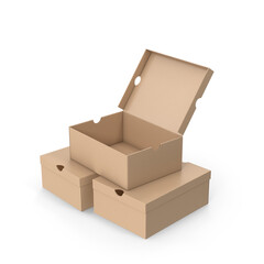 Cardboard Storage Boxes with One Open Lid Isolated on Transparent Background
