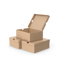Cardboard Storage Boxes with One Open Lid Isolated on Transparent Background