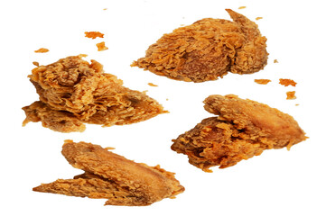 Golden fried chicken wings with crunchy coating, shown isolated on white background for food ads or menus