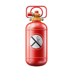Obraz premium Red fire extinguisher with no smoking symbol, safety equipment for fire prevention and emergency response, 3D rendering on transparent background
