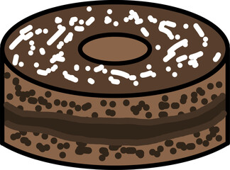 Chocolate Brownie Donut Cake with Sprinkles Vector Illustration