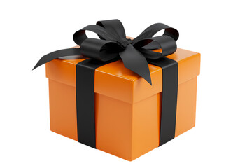 Orange Gift Box with Black Ribbon: Festive Present for Holidays, Birthdays, or Celebrations
