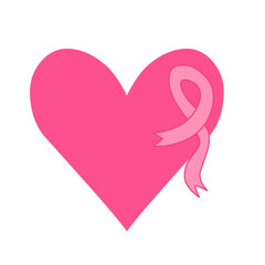 heart icon with pink ribbon breast cancer