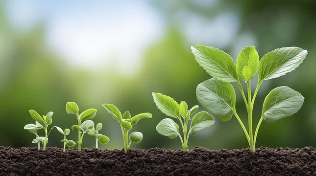 Life Cycle: An artistic depiction of a plant's life cycle unfolds in a series of lush green sprouts, illustrating the stages of growth from seed to maturity.