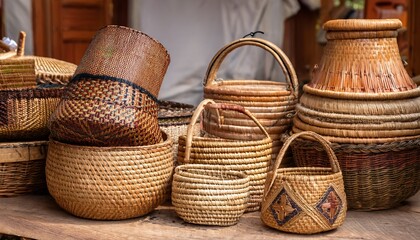 traditional handwoven baskets in various shapes and designs