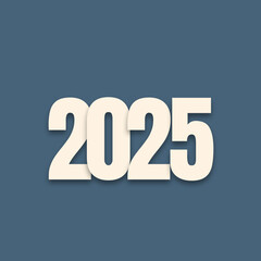 Happy new year 2025 square template with 3D blue hanging number. Greeting concept for 2025 new year celebration