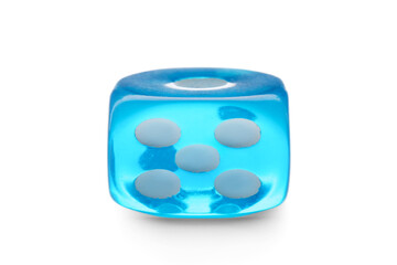 Blue game dice on white background