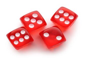 Red game dices isolated on white background