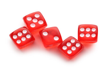 Red game dices isolated on white background