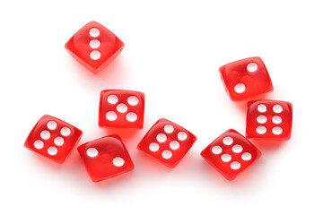 Red game dices isolated on white background
