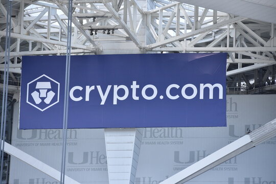 Crypto.com Sign &ndash; Global Cryptocurrency Exchange and Blockchain Finance Brand Display
