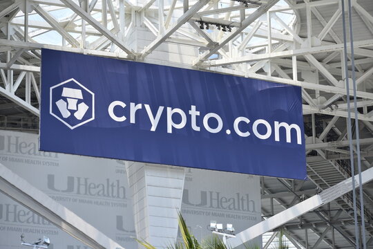 Crypto.com Sign &ndash; Global Cryptocurrency Exchange and Blockchain Finance Brand Display