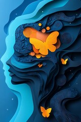 Paper cut art of human head for Mental Health Day